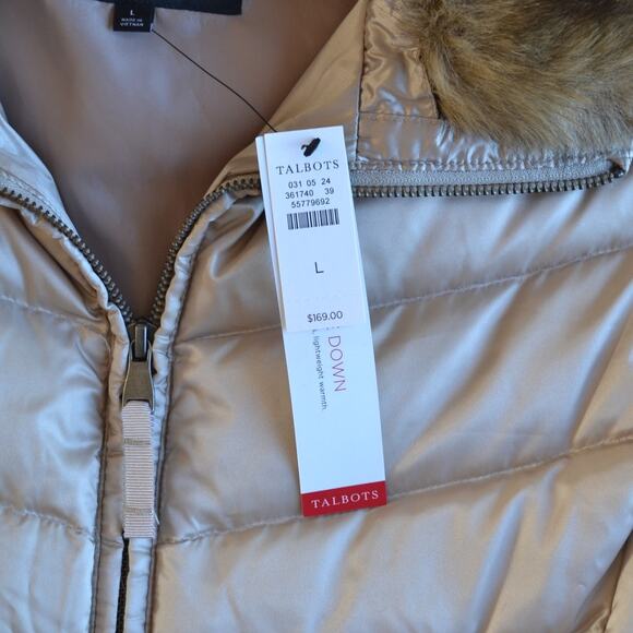 NWT Talbots Goose Down Puffer Vest Jacket Faux Fur Collar Size Large - Picture 3 of 5